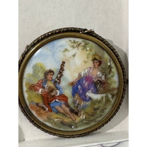 Antique Limoges Brooch Pin Porcelain Hand Painted Signed France pastoral scene